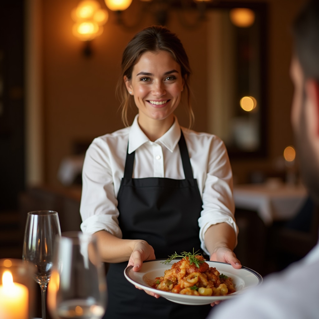 Personale di sala che serve un tavolo in un ristorante
