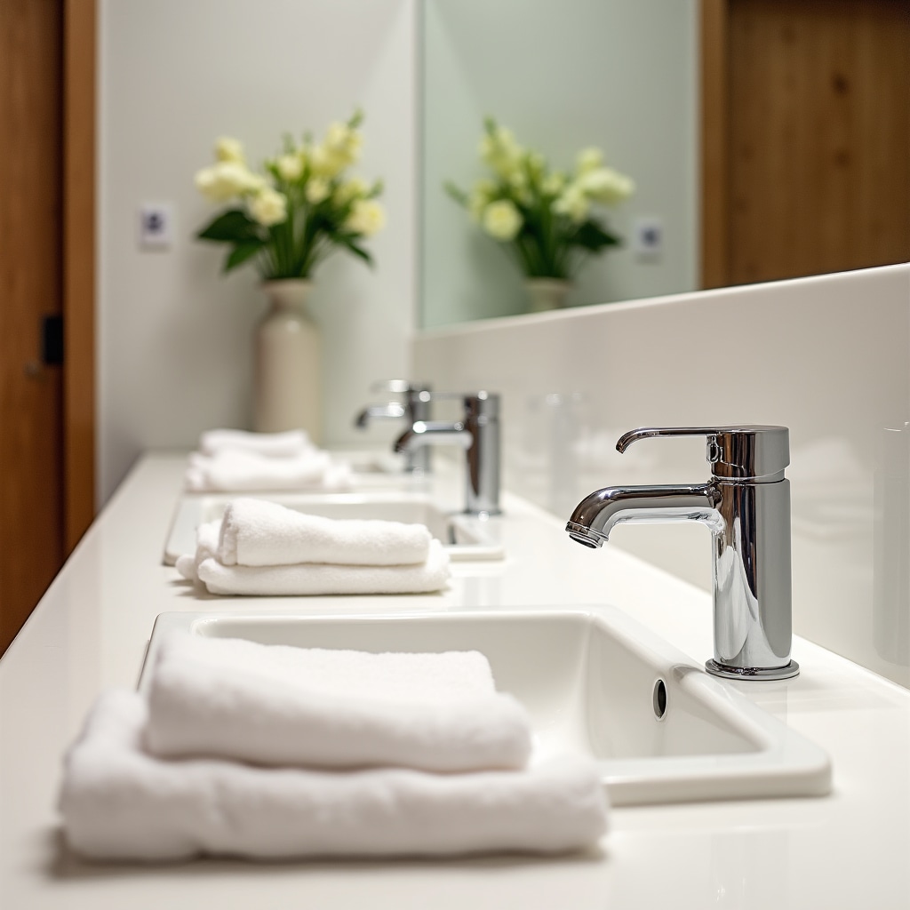 Bagno di un locale pubblico pulito e ben curato con dettagli di design