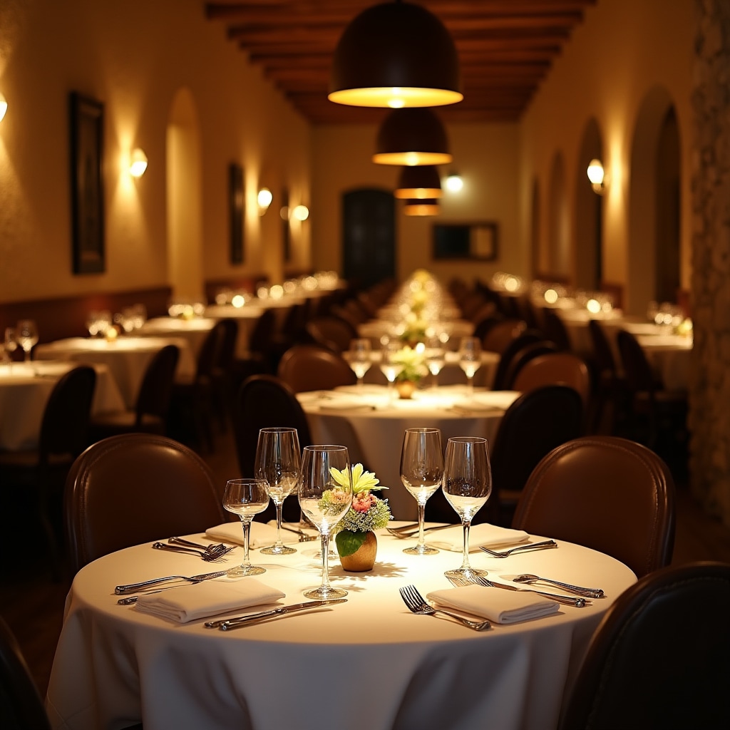 Sala di un ristorante elegante con tavoli apparecchiati